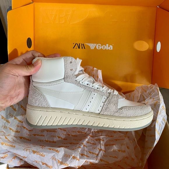 Zara x Gola Collaboration High Top Sneakers - Towel Interior, Leather Size US 6 - Picture 10 of 14